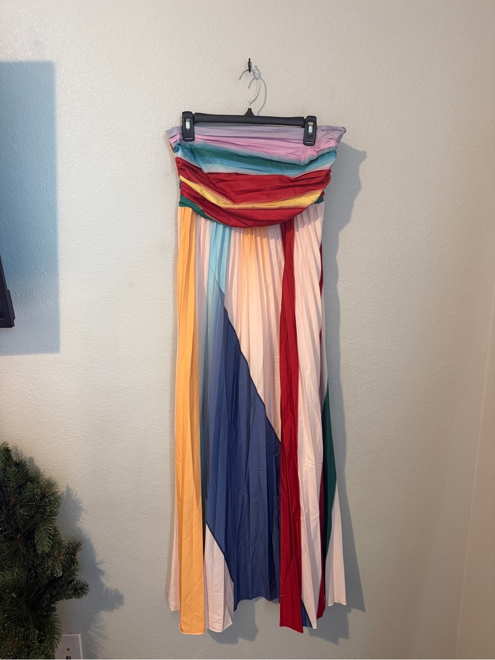 SHEIN Multicolor Striped Pleated Maxi Dress